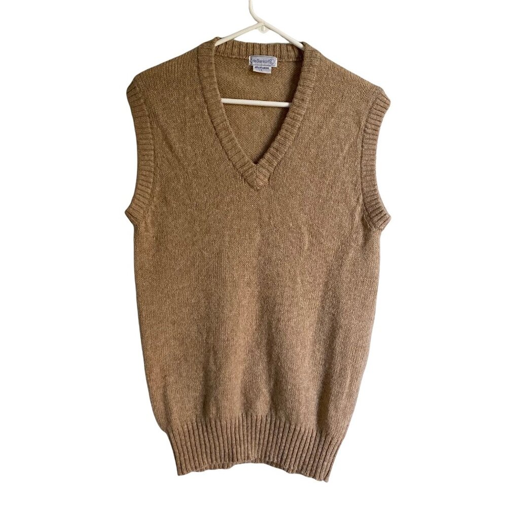 De Bijenkorf Mens V-Neck Sleeveless Sweater Vest 100% Shetland Wool Brown Size L